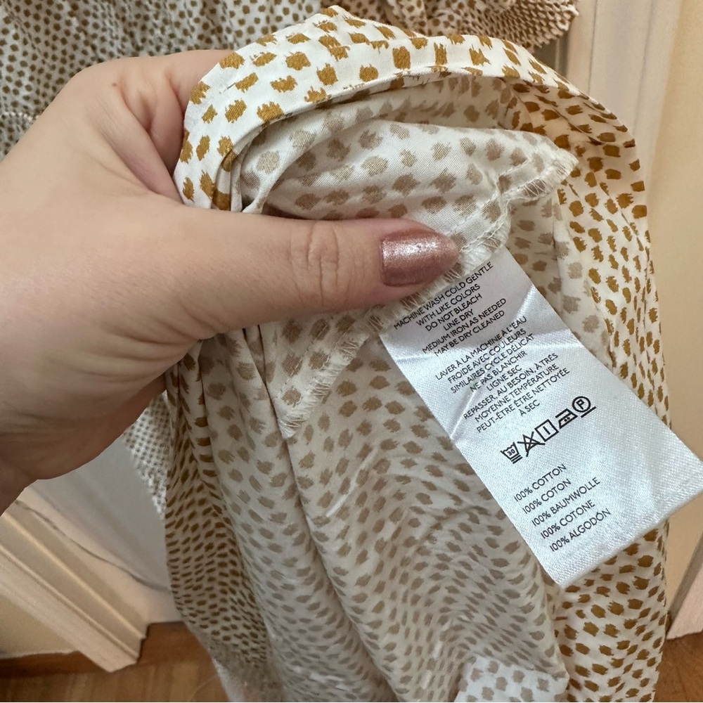Anthropologie The Somerset Maxi Dress Puff-Sleeve Edition white tan polka dot XL - Picture 7 of 12